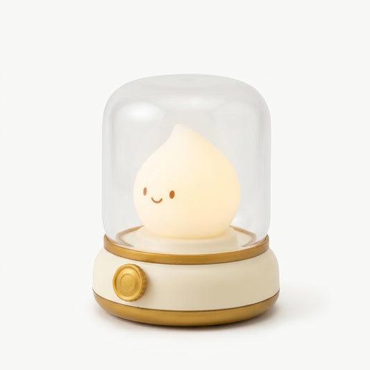 Lumiqia retro oil lamp style LED night light glowing on bedside table