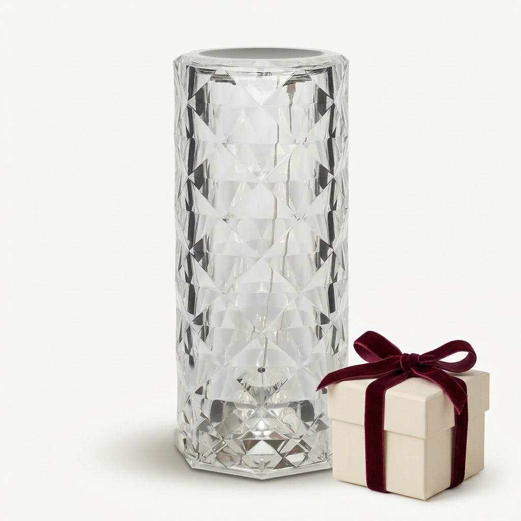Lumiqia LED rose diamond table lamp glowing on nightstand