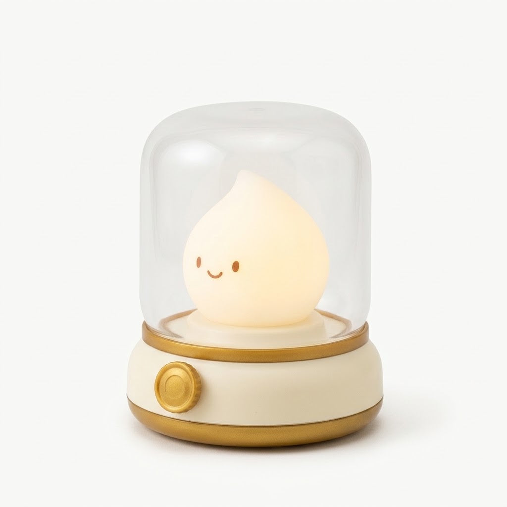 Lumiqia retro oil lamp style LED night light glowing on bedside table