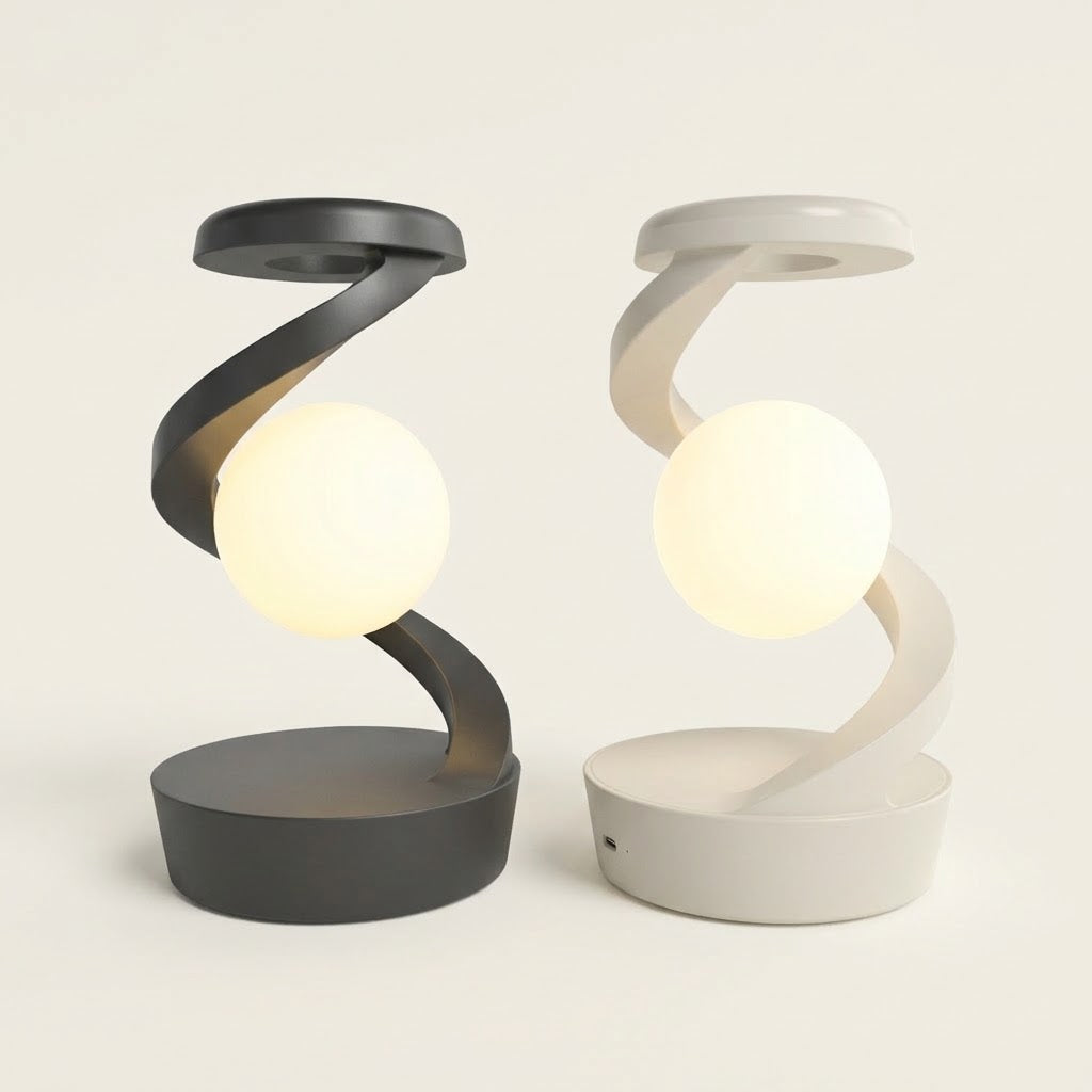 Lumiqia rotating moon lamp with wireless phone charger on nightstand