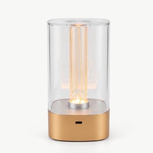 Lumiqia touch control LED bedside lamp glowing with rose gold finish