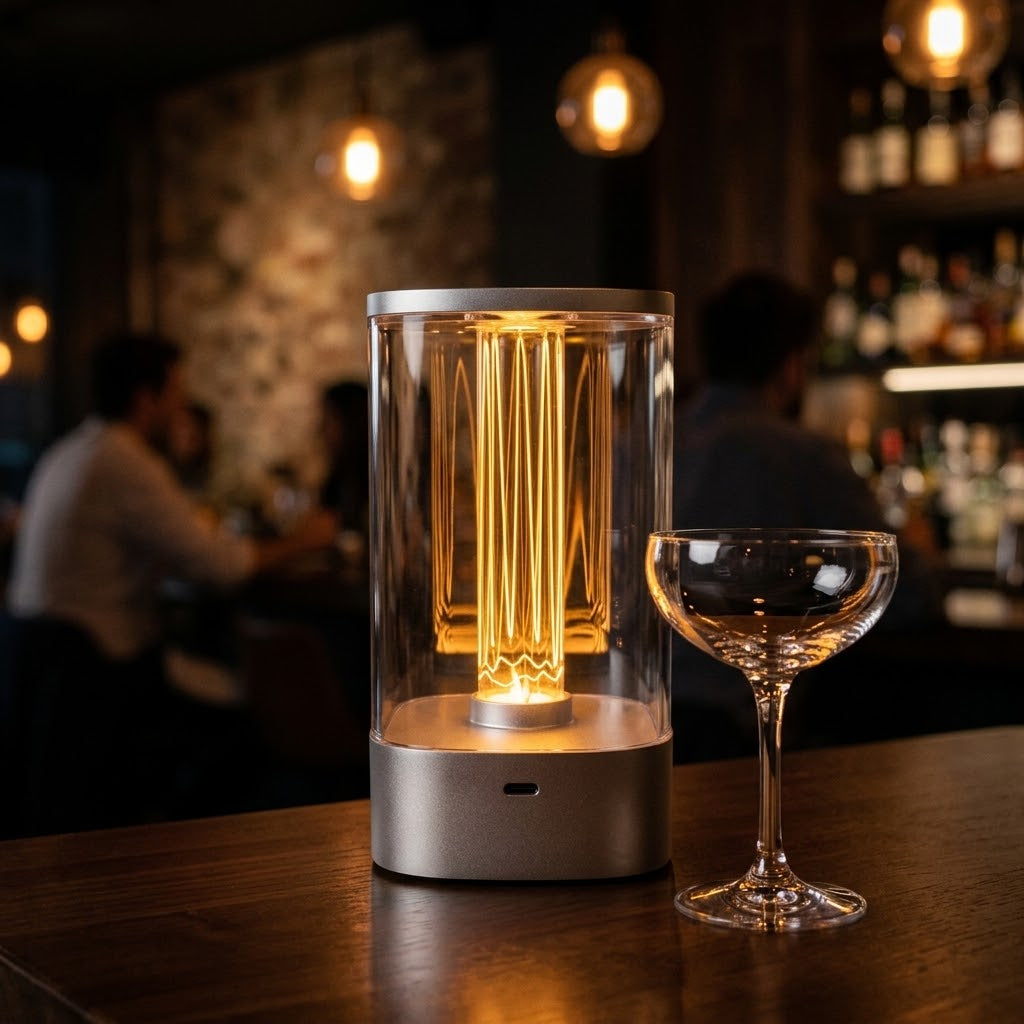 Lumiqia touch control LED bedside lamp glowing with rose gold finish