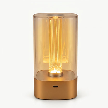 Lumiqia touch control LED bedside lamp glowing with rose gold finish