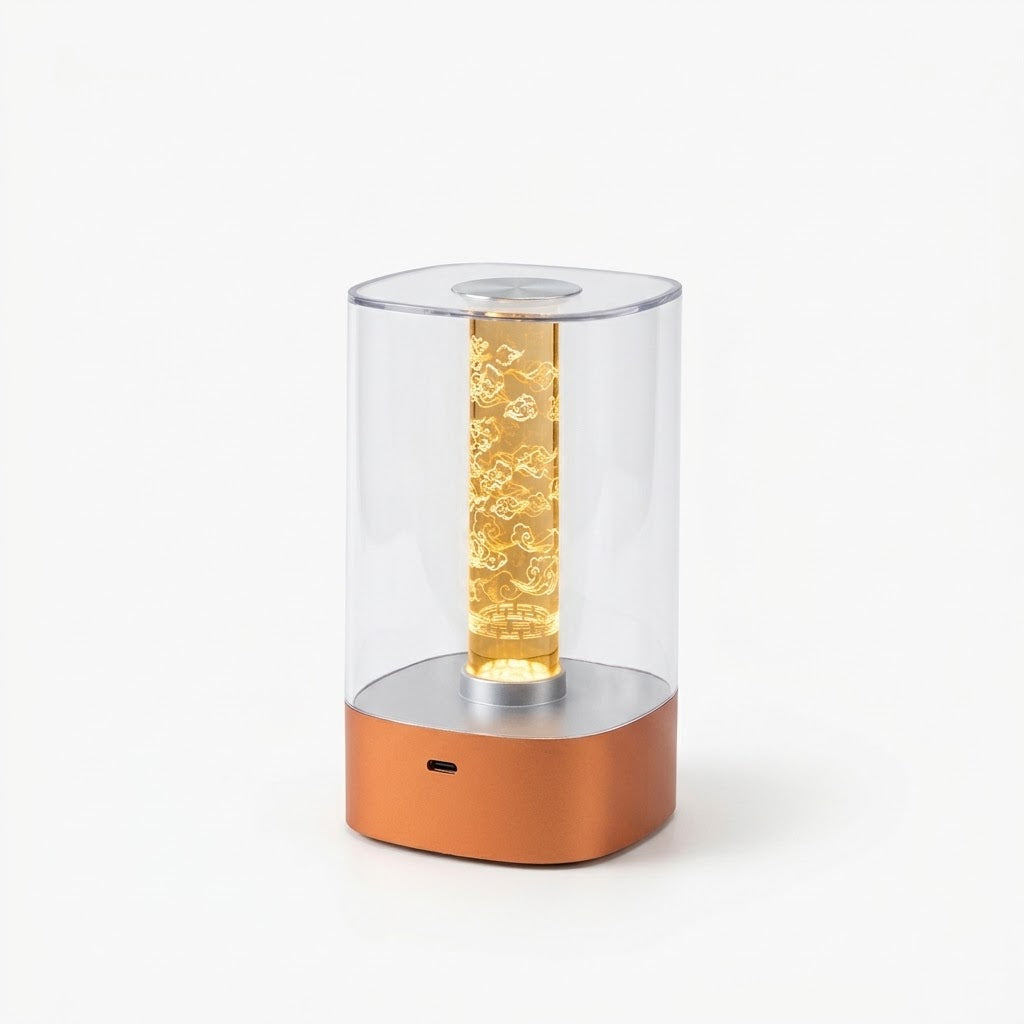 Lumiqia touch control LED bedside lamp glowing with rose gold finish