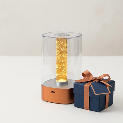 Lumiqia touch control LED bedside lamp glowing with rose gold finish