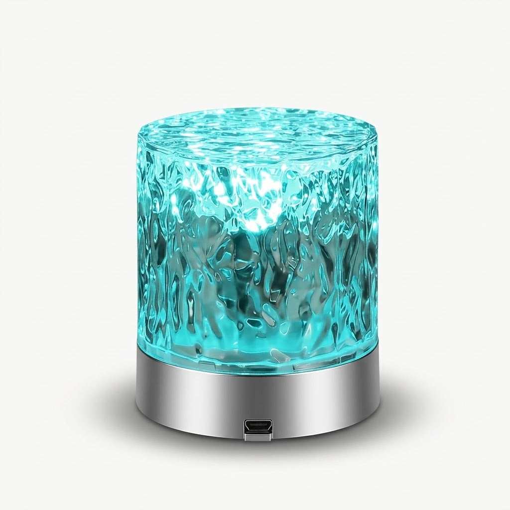 Lumiqia water ripple sunset projector lamp glowing on dining table