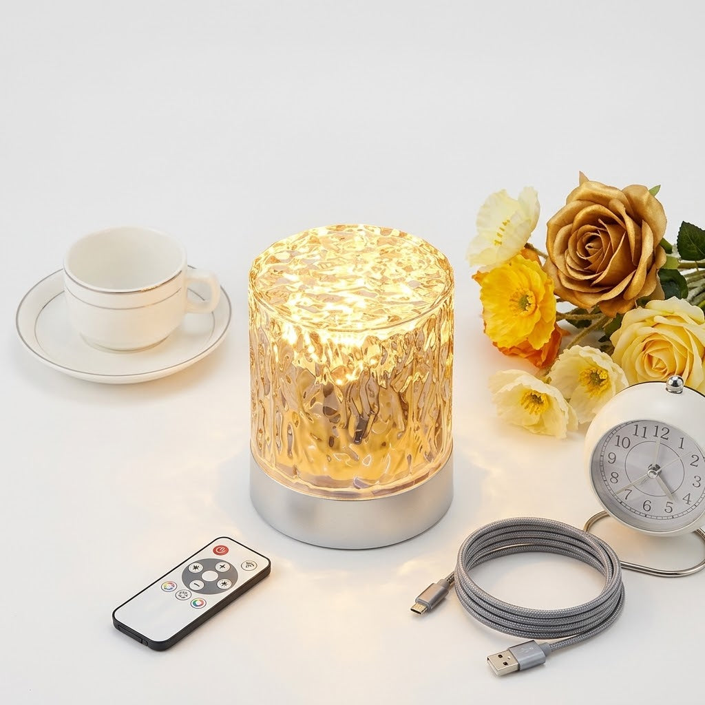 Lumiqia water ripple sunset projector lamp glowing on dining table